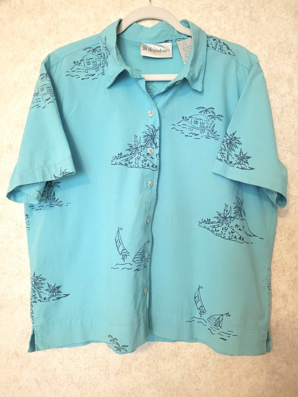 Blue Tropical Short Sleeve Button Top Womens XL Hawaiin